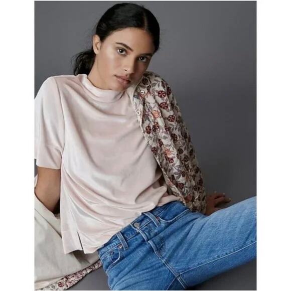 Anthropologie Krisha Velvet Mock Neck Top Size Medium - Picture 1 of 5